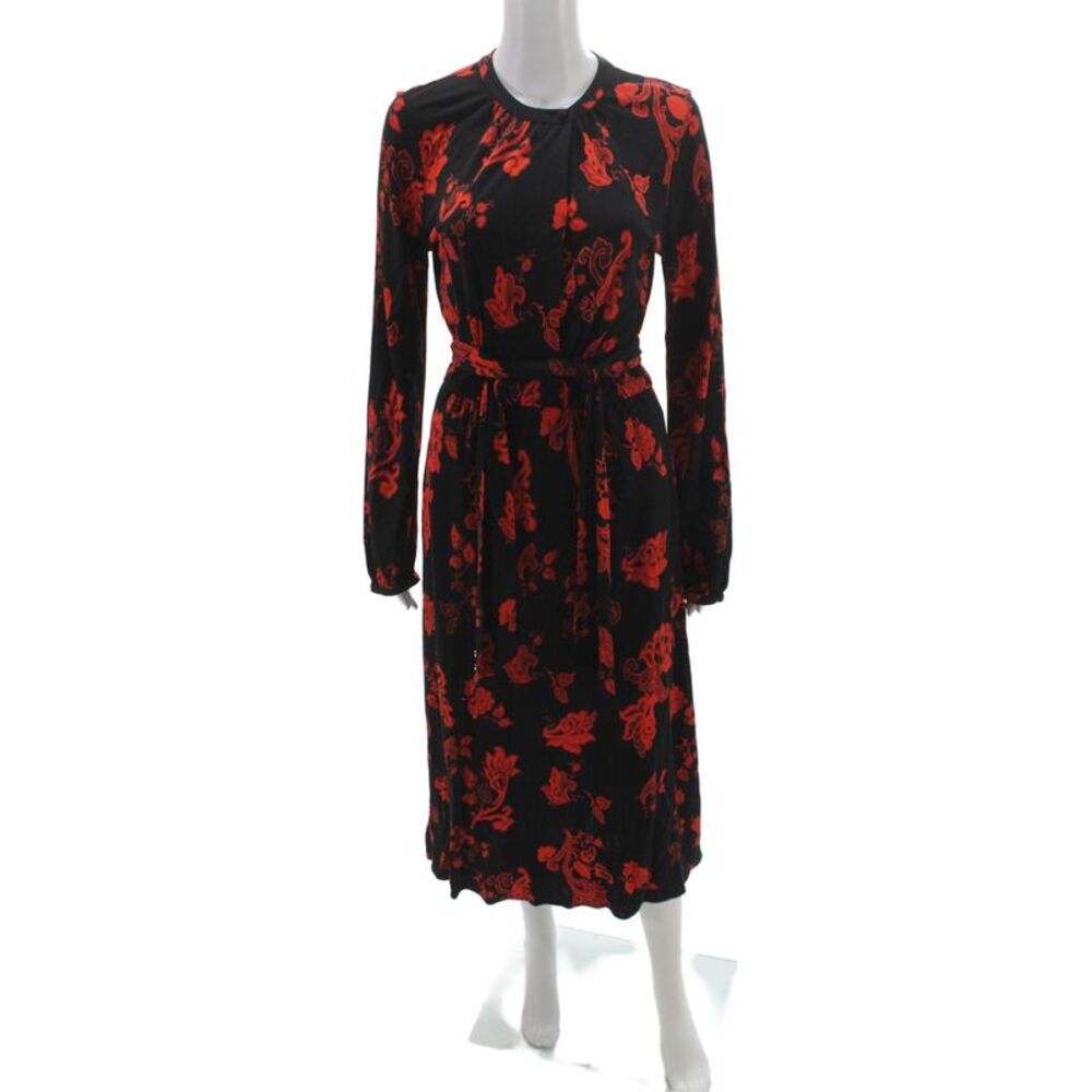 Tory Burch Womens A-Line Floral Midi Black Long Sleeve Dress Size XS